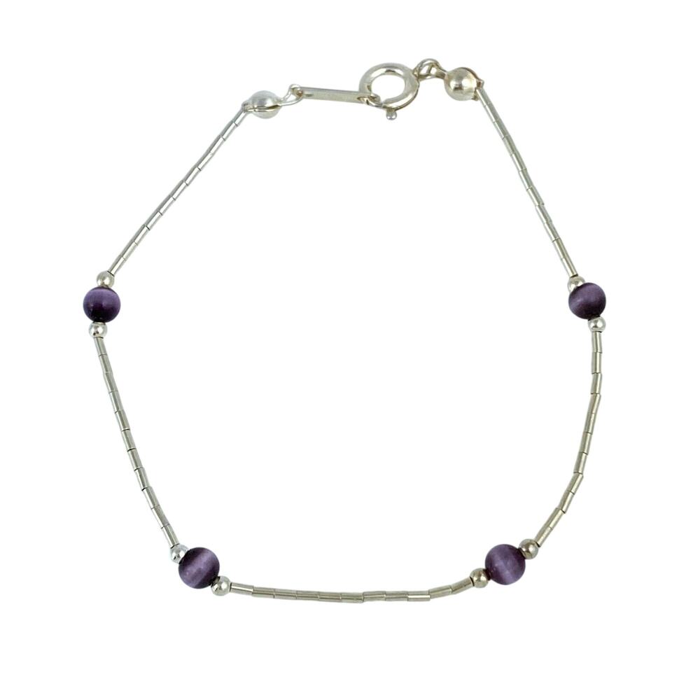 Vintage Sterling Silver 925 Purple Cat’s Eye Bracelet 7"
